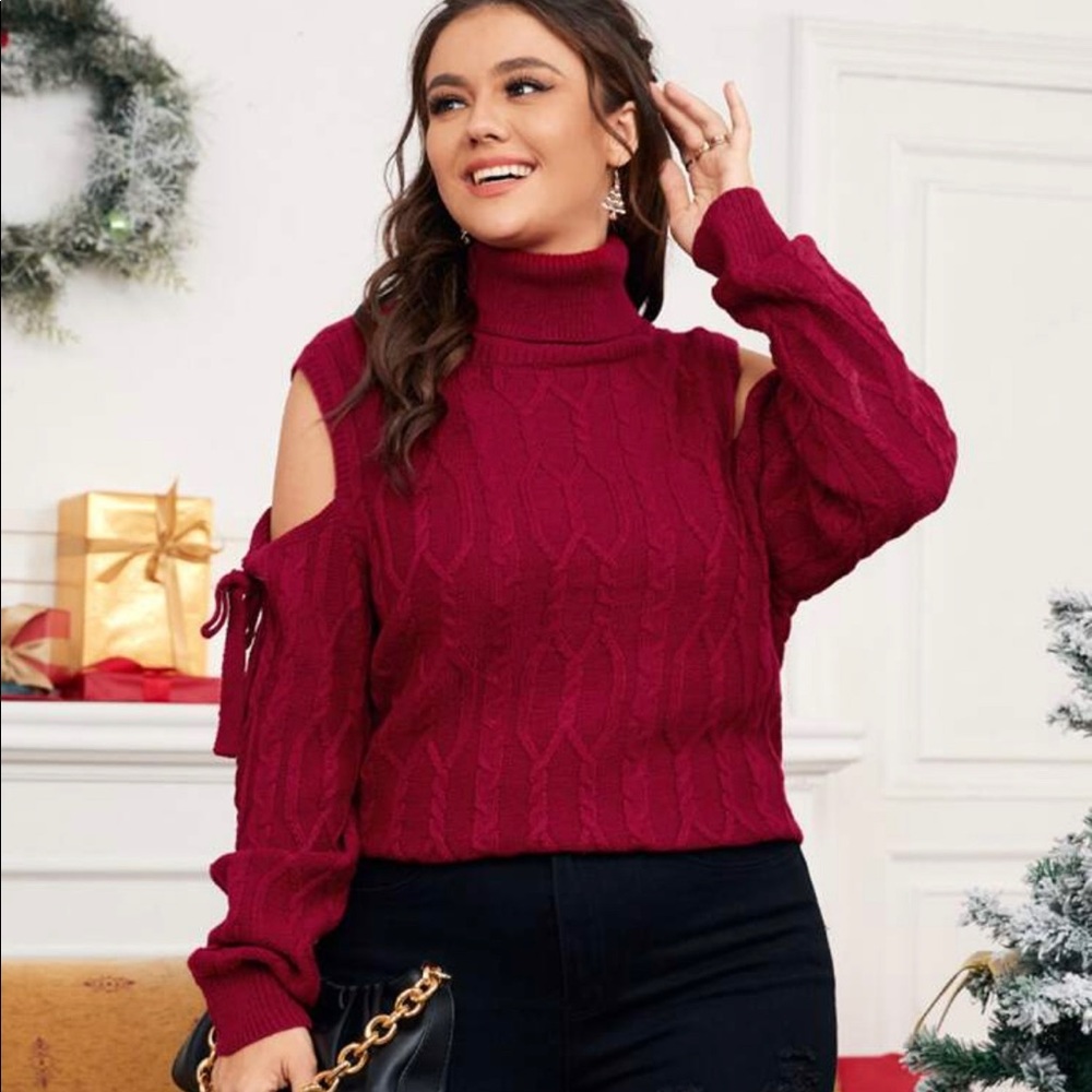 NWOT Shein cold shoulder Burgundy sweater
